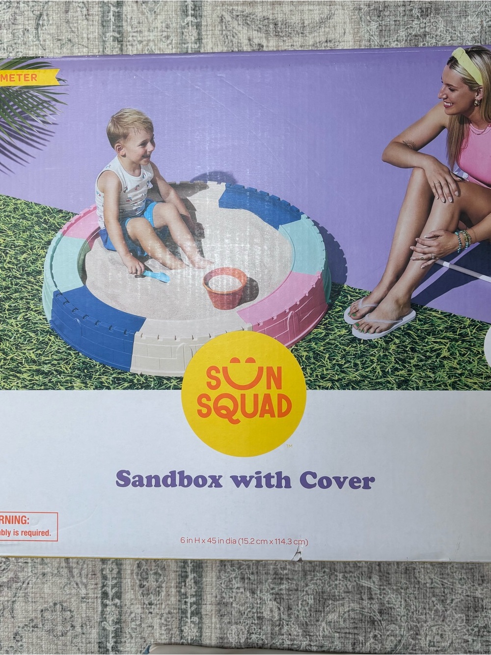 Sun Squad Kids Sandbox with Cover in Blue, Pink, and Cream